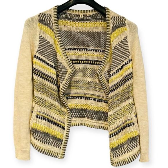 Anthropologie Moth Chaux Yellow Grey Knit Open Cardigan Size Small - Picture 1 of 6